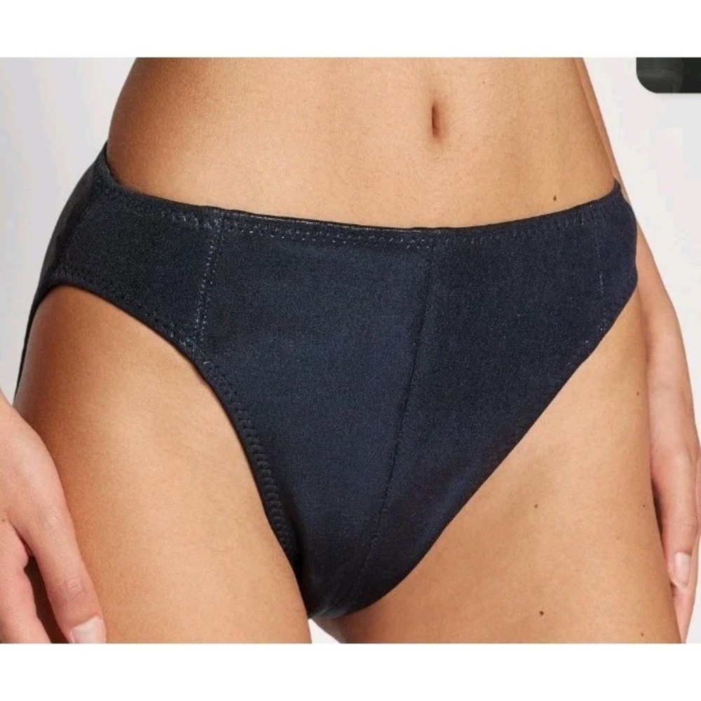 NWT Women's Norma Kamali Corset Bikini Bottom High Rise True Navy Metallic $110